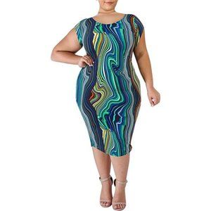 Plus Size Stretchy Bodycon Pencil Midi Dress